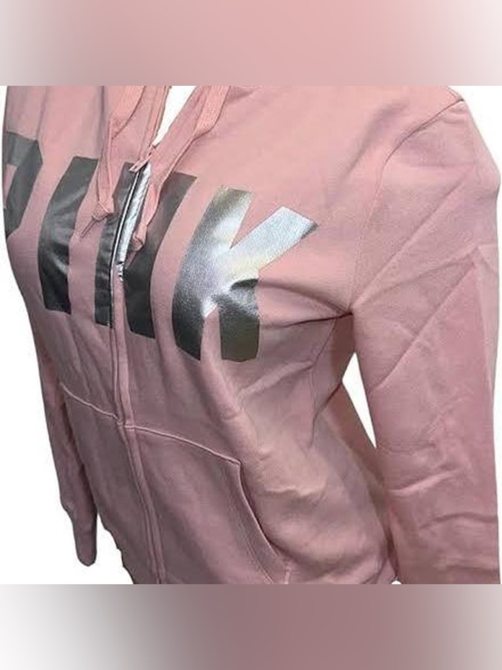 PINK Victoria's Secret Blush Zip Hoodie with Metallic Silver Logo